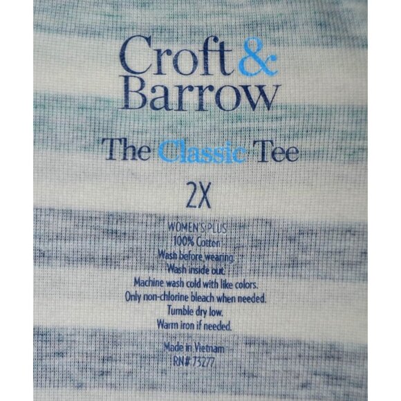 Croft & Barrow Plus Size 2X Striped Knit Top Long Sleeves Stretch Casual Cotton - Picture 7 of 8